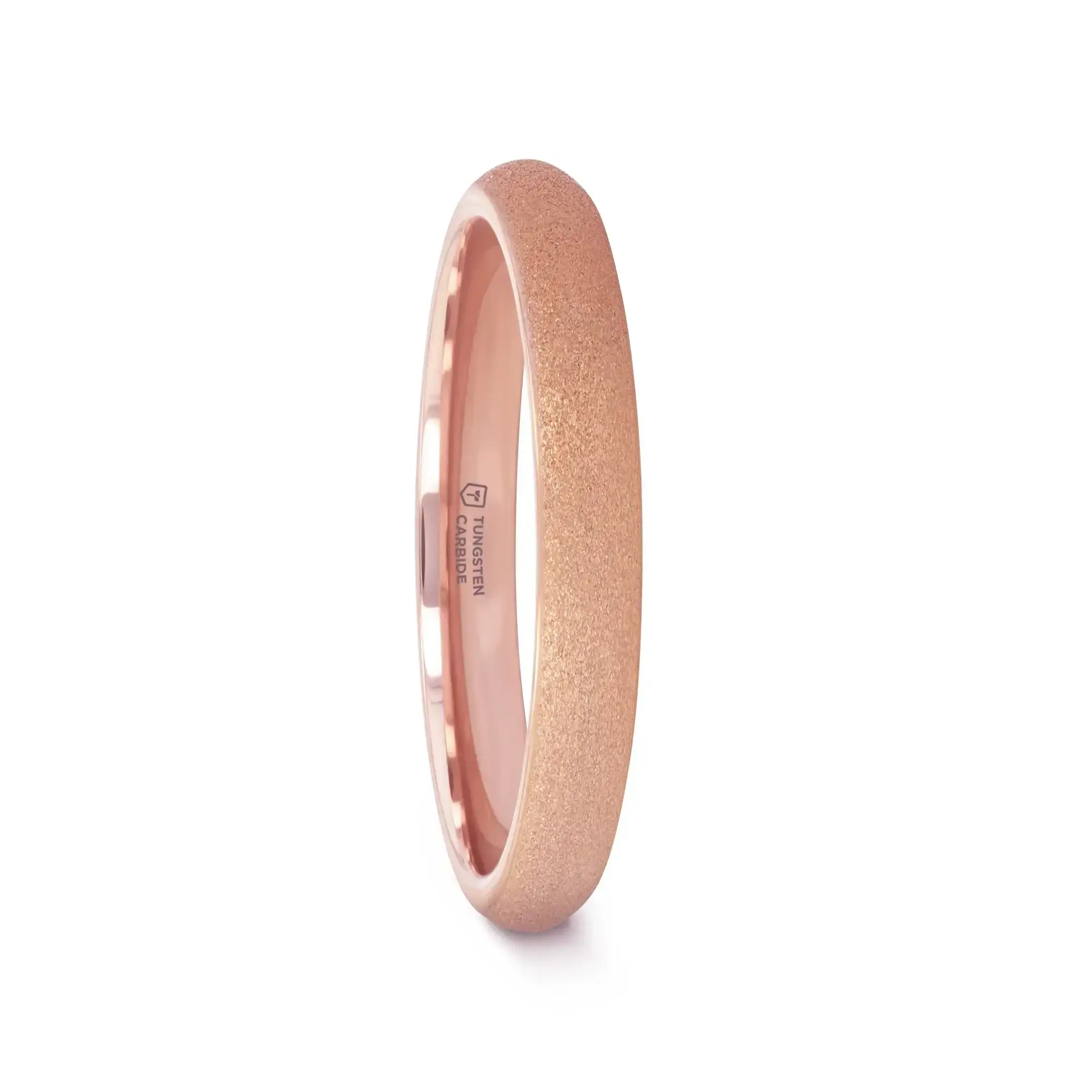 EMBER Domed Tungsten Carbide Ring with Rose Gold Plating and Sandblasted Crystalline Finish - 2mm - 8mm - Image 5