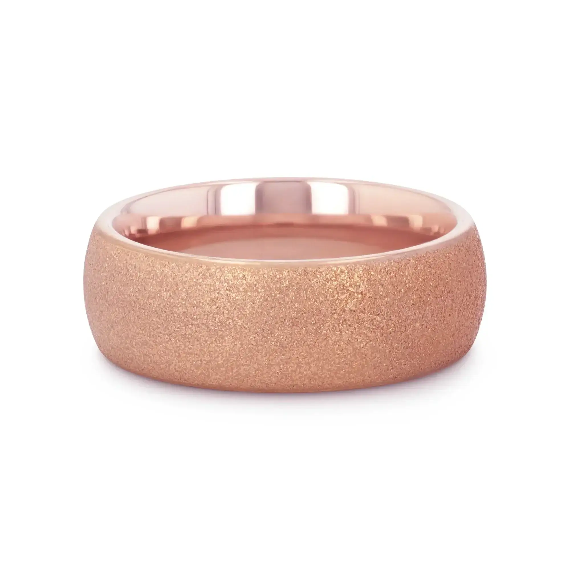 EMBER Domed Tungsten Carbide Ring with Rose Gold Plating and Sandblasted Crystalline Finish - 2mm - 8mm - Image 3