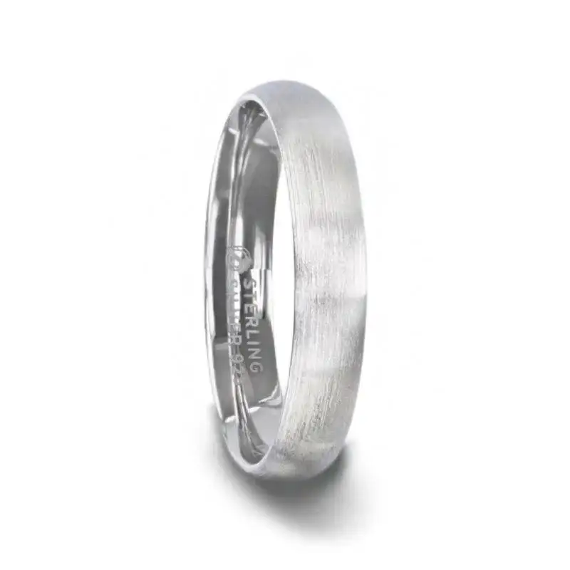 EMPEROR Silver Brushed Finish Domed Wedding Band - 4mm & 8mm - Image 4