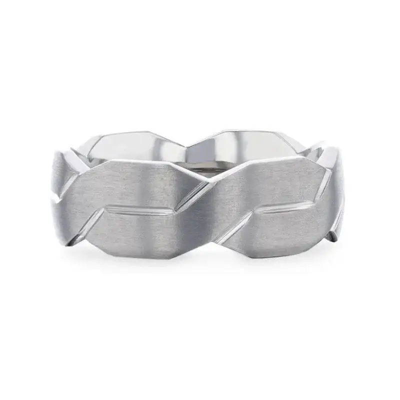 ENDURE Interlocking Infinity Symbol Flat Brushed Titanium Men's Wedding Band With Polished Grooves - 8mm - Image 3