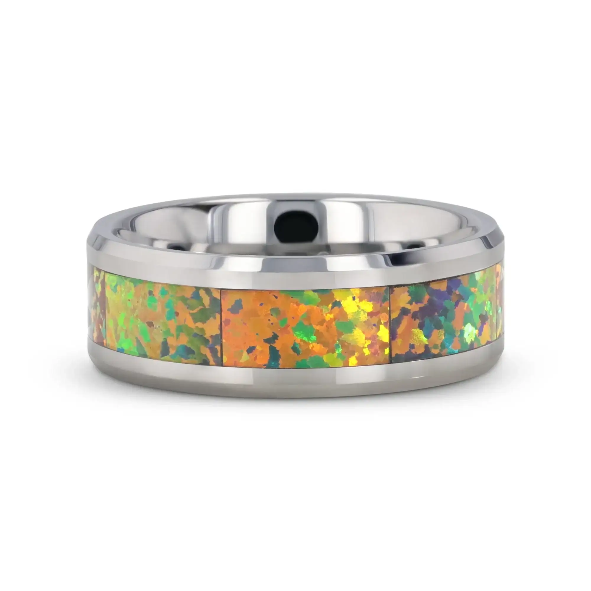 ETHEREAL Tungsten Carbide Ring with Blue & Orange Opal Inlay - 8mm - Image 3