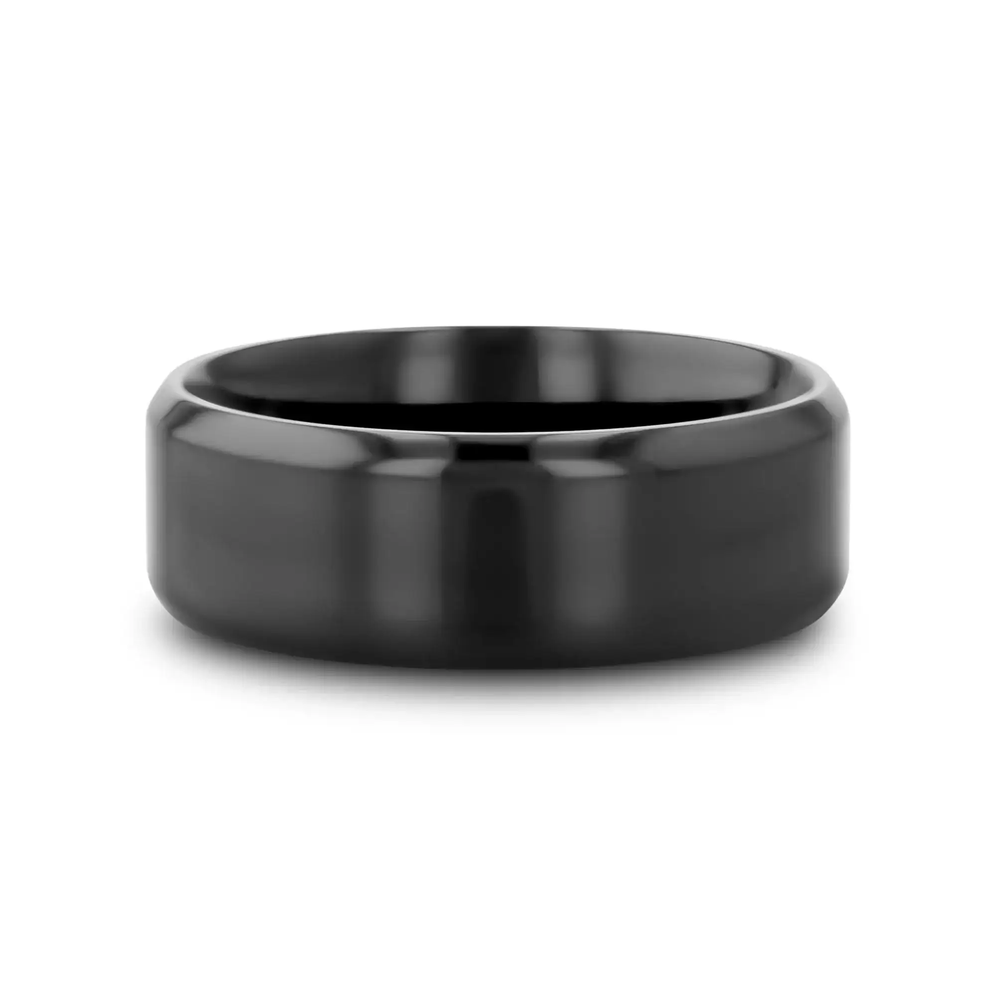EXODUS Black Titanium Wedding Ring with Beveled Edges - 8mm - Image 3