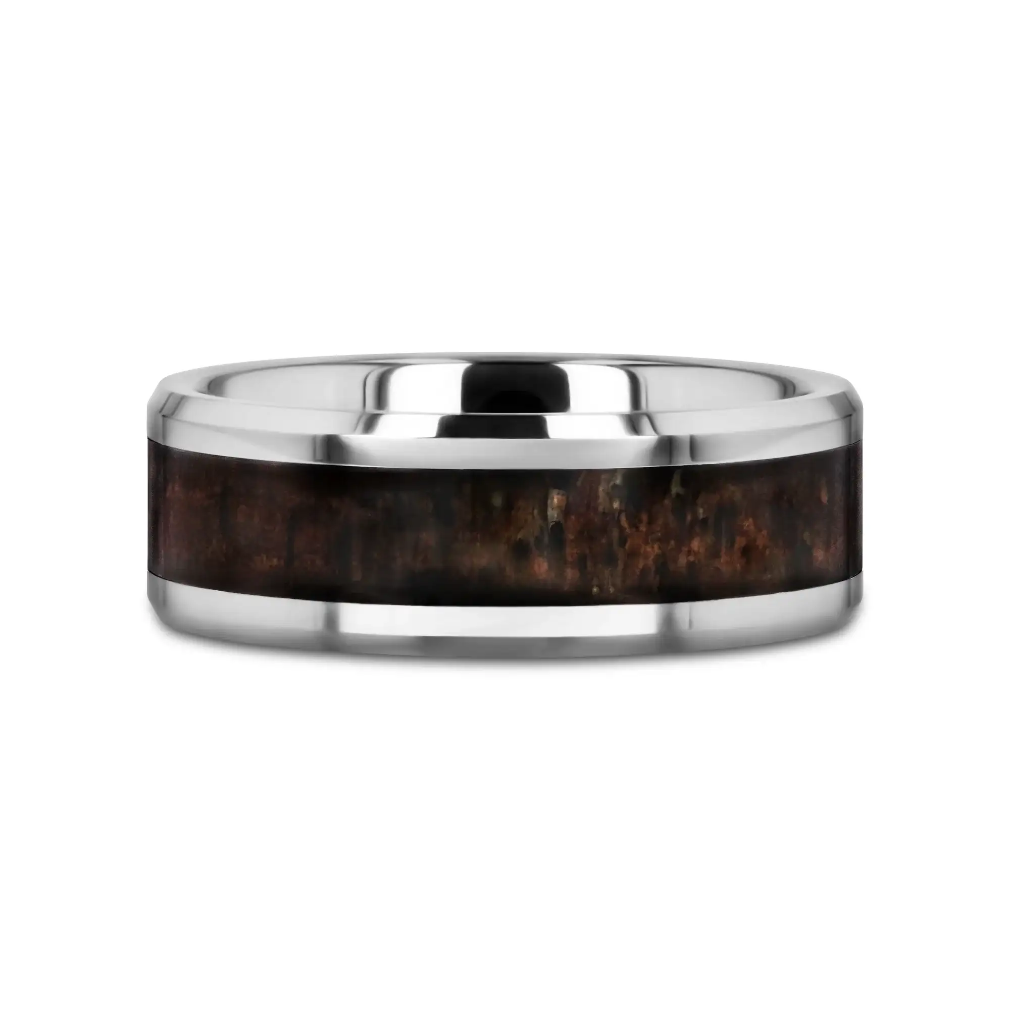 FAWN Beveled Tungsten Carbide Polished Men's Wedding Band with Dark Antler Inlay - 8mm - Image 4