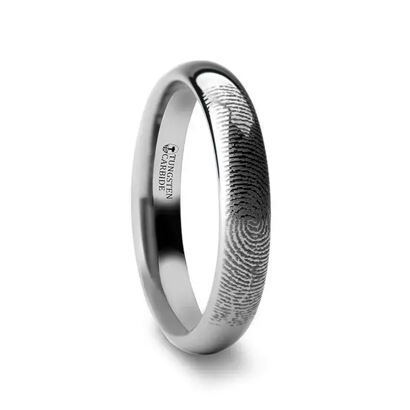 Fingerprint Engraved Domed Tungsten Ring Polished - Dominus - 4mm - 12mm - Image 3