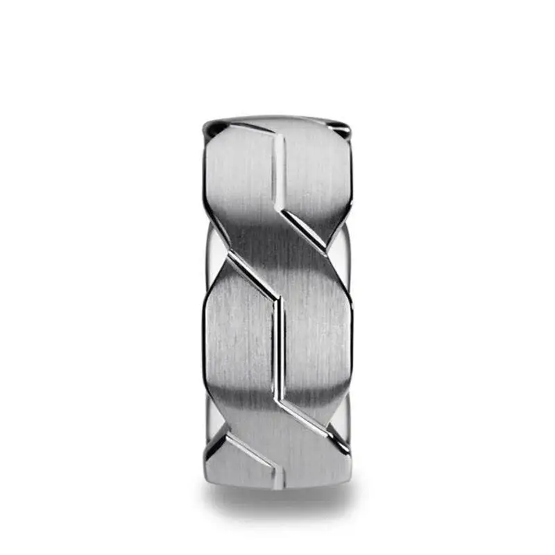 FOREVER White Tungsten Ring with Brushed Carved Infinity Symbol Design - 10mm - Image 2