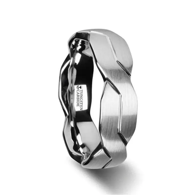FOREVER White Tungsten Ring with Brushed Carved Infinity Symbol Design - 6mm - 10mm - Image 3