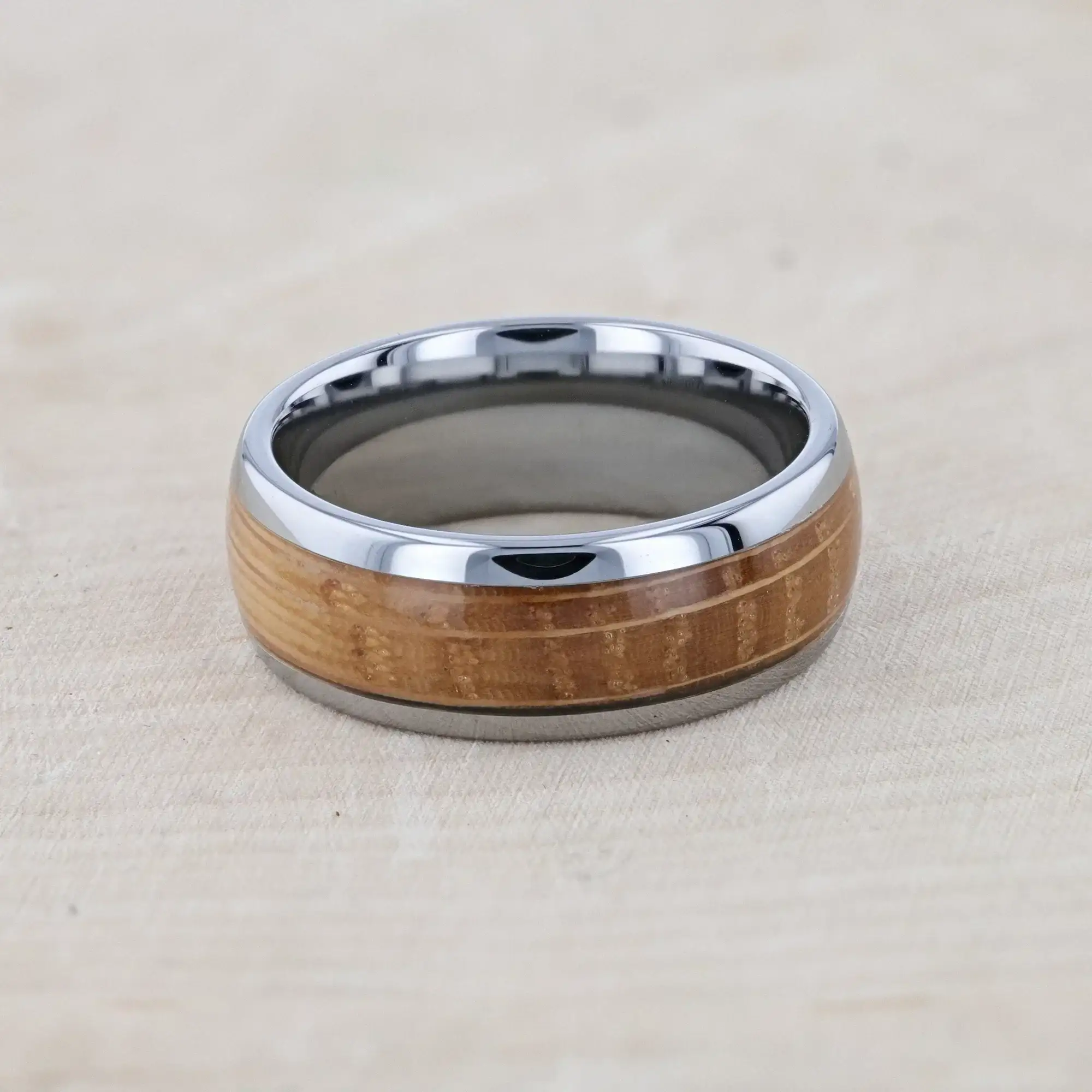 FORMENT Whiskey Barrel Inlaid Tungsten Men's Wedding Band With Domed Polished Edges Made From Genuine Whiskey Barrels - 8mm - Image 6