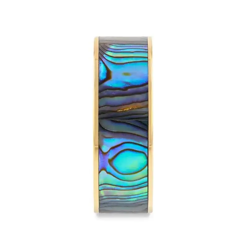 GALAN Flat 14K Yellow Gold Ring with Mother of Pearl Inlay and Polished Edges - 8mm - Image 2