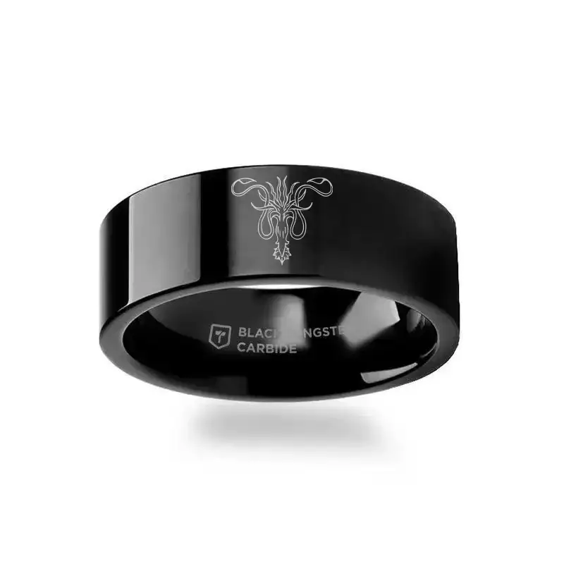 Game of Thrones Noble Houses Sigil Engraving Black Tungsten Ring Greyjoy - 2mm - 12mm