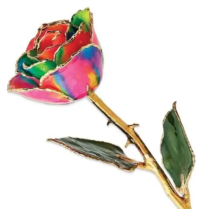 Gold Dipped Aurora Neon Rainbow Rose with Lacquer Coating