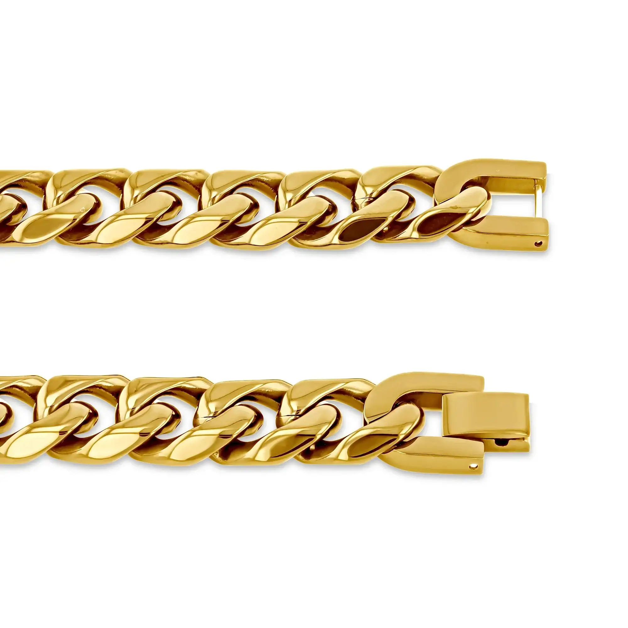 Gold Stainless Steel 14mm Cuban Link Bracelet - 9 Inch - Image 3
