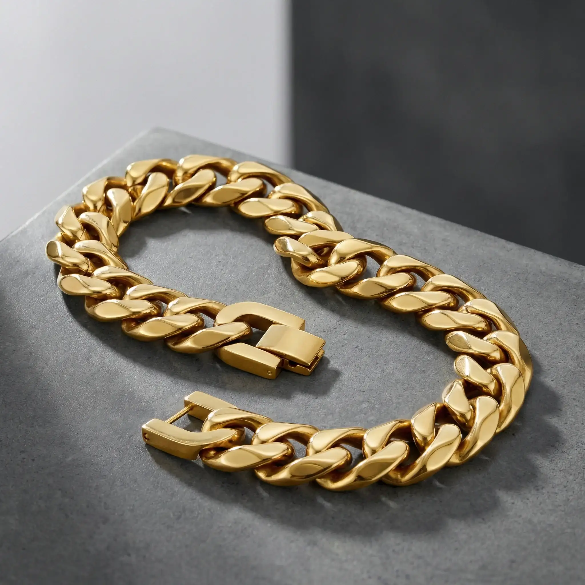 Gold Stainless Steel 14mm Cuban Link Bracelet - 9 Inch - Image 5