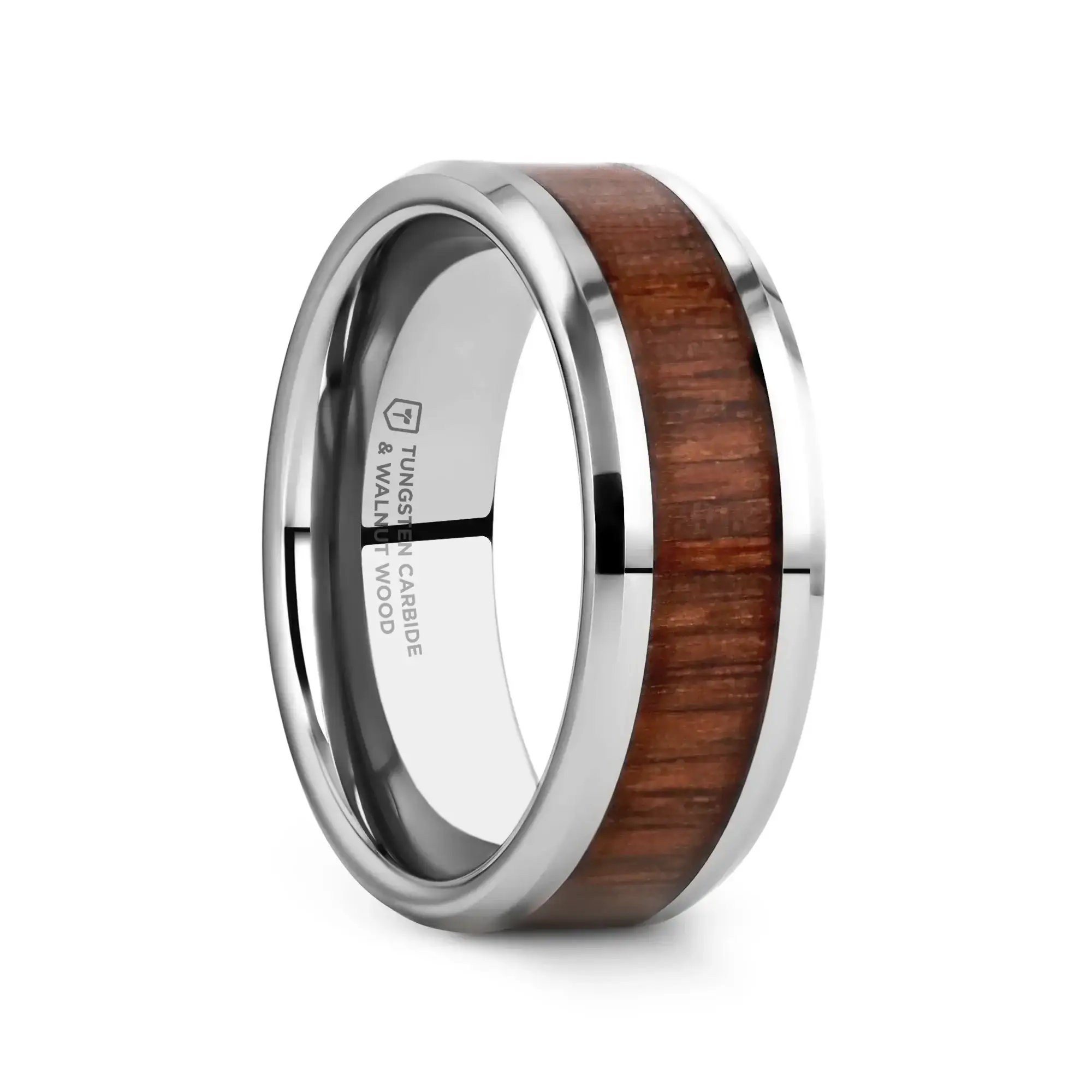 HALIFAX Tungsten Wedding Band with Bevels and Black Walnut Wood Inlay - 4mm - 12mm - Image 4