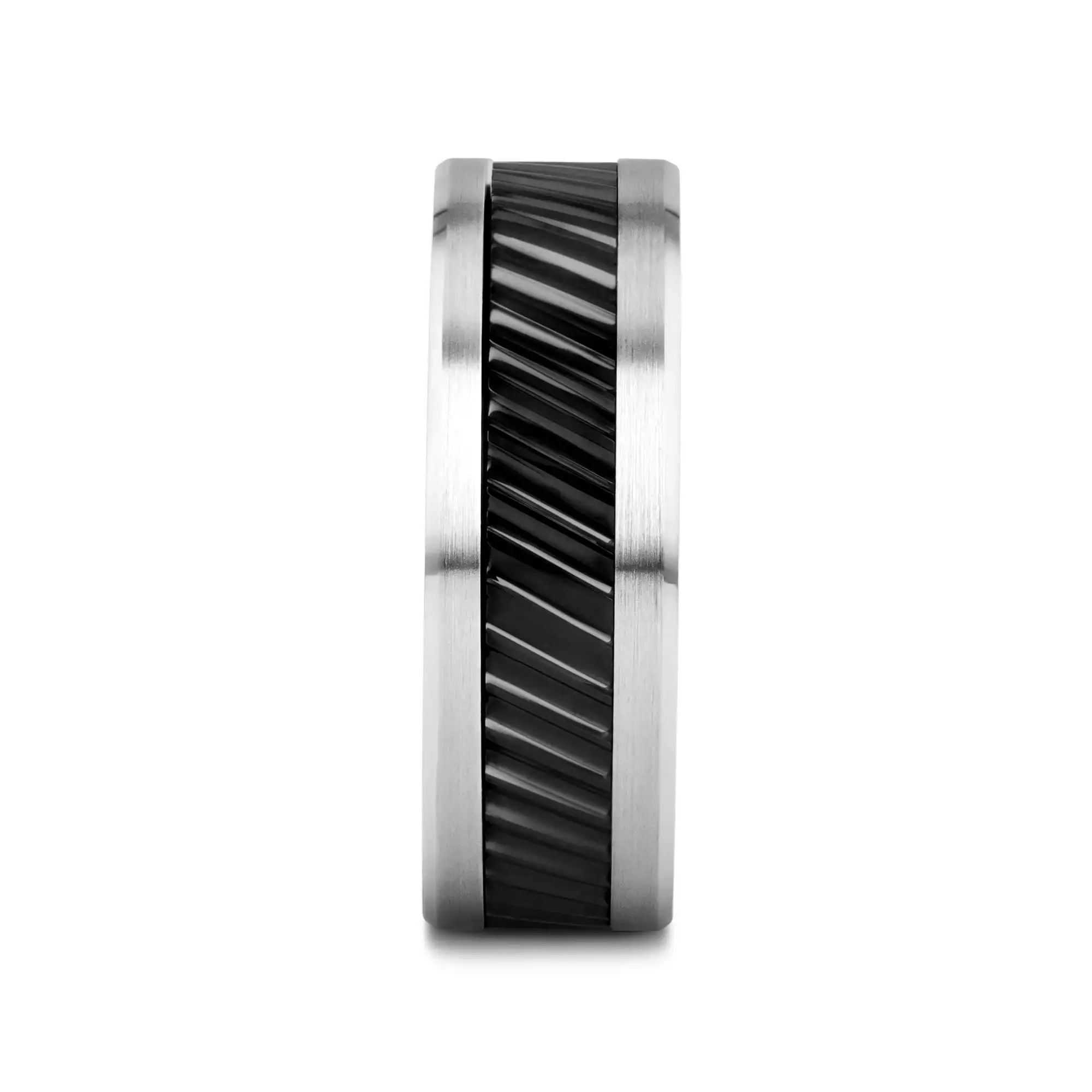 HELIX Gear Teeth Pattern Black Ceramic and Tungsten Ring - 6mm, 8mm, 10mm - Image 2