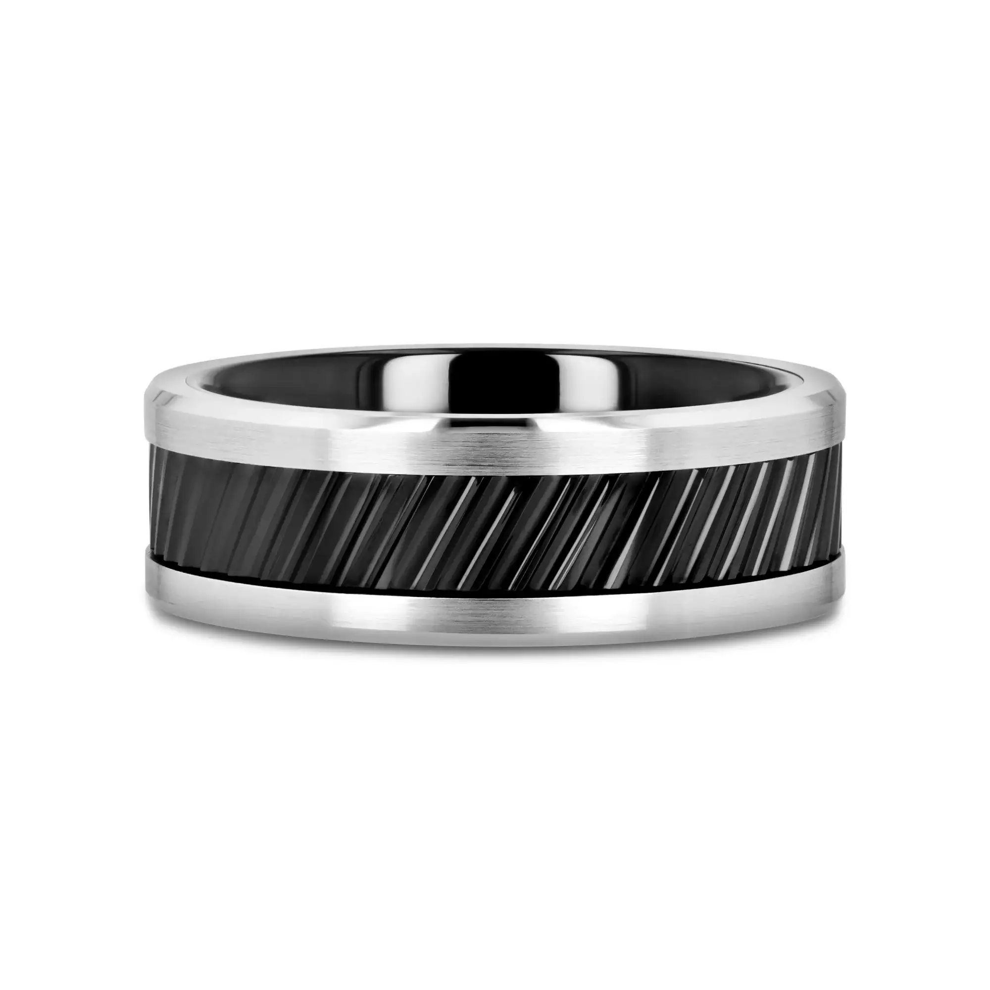 HELIX Gear Teeth Pattern Black Ceramic and Tungsten Ring - 6mm, 8mm, 10mm - Image 3
