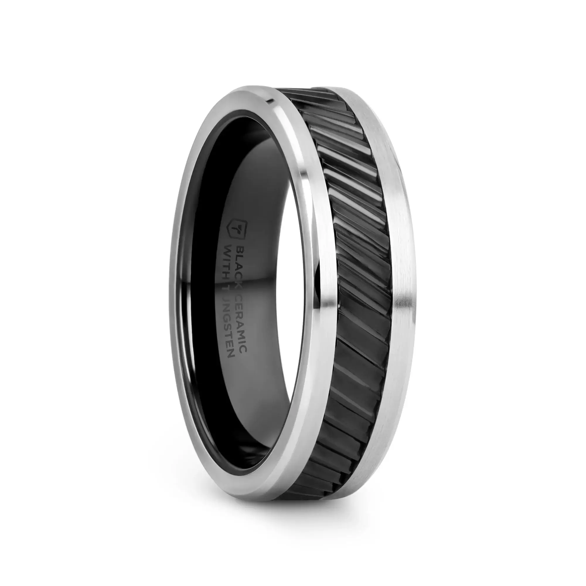 HELIX Gear Teeth Pattern Black Ceramic and Tungsten Ring - 6mm, 8mm, 10mm - Image 4
