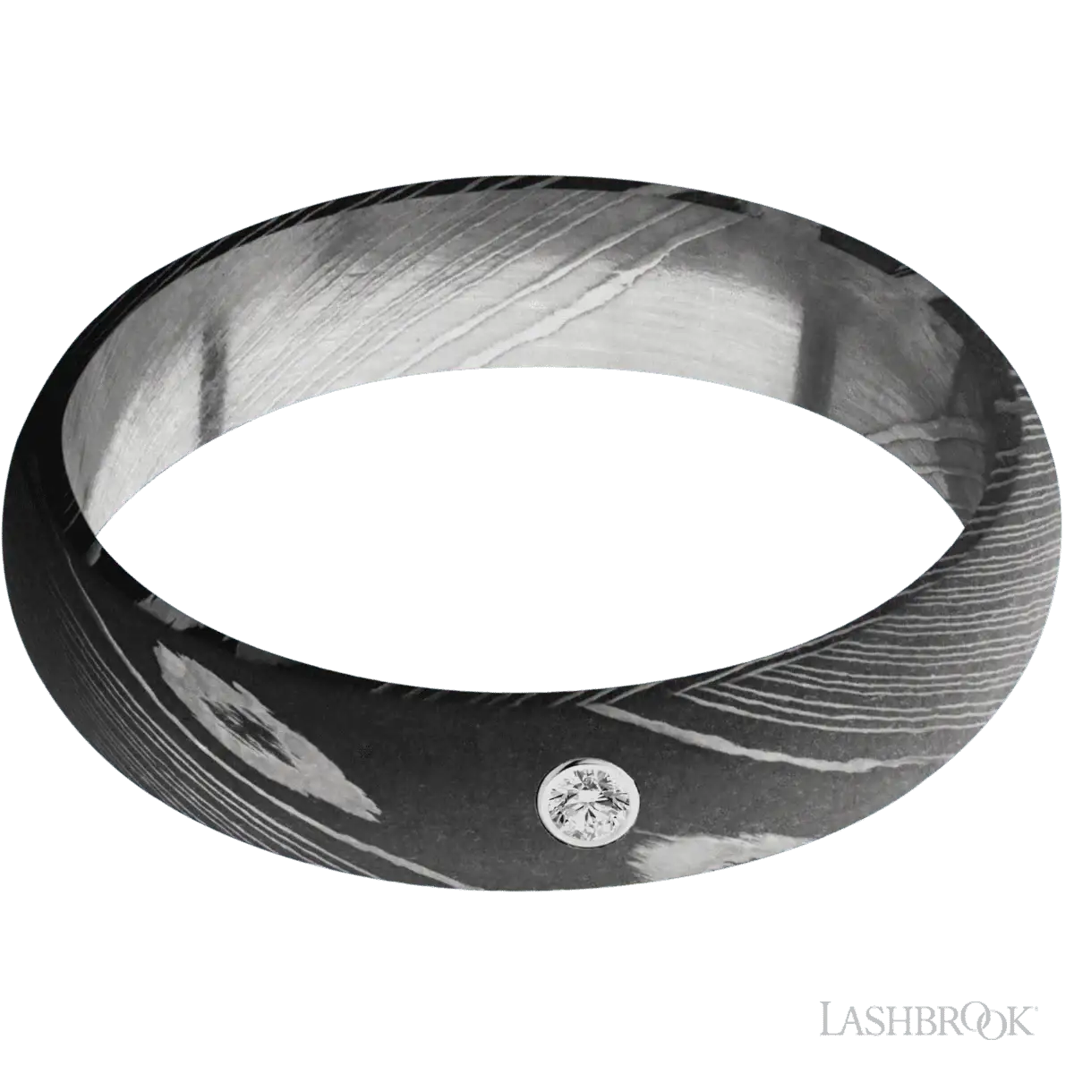 HIBIKI White Diamond Damascus Steel Domed Wedding Band by Lashbrook Designs - 5mm - Image 3