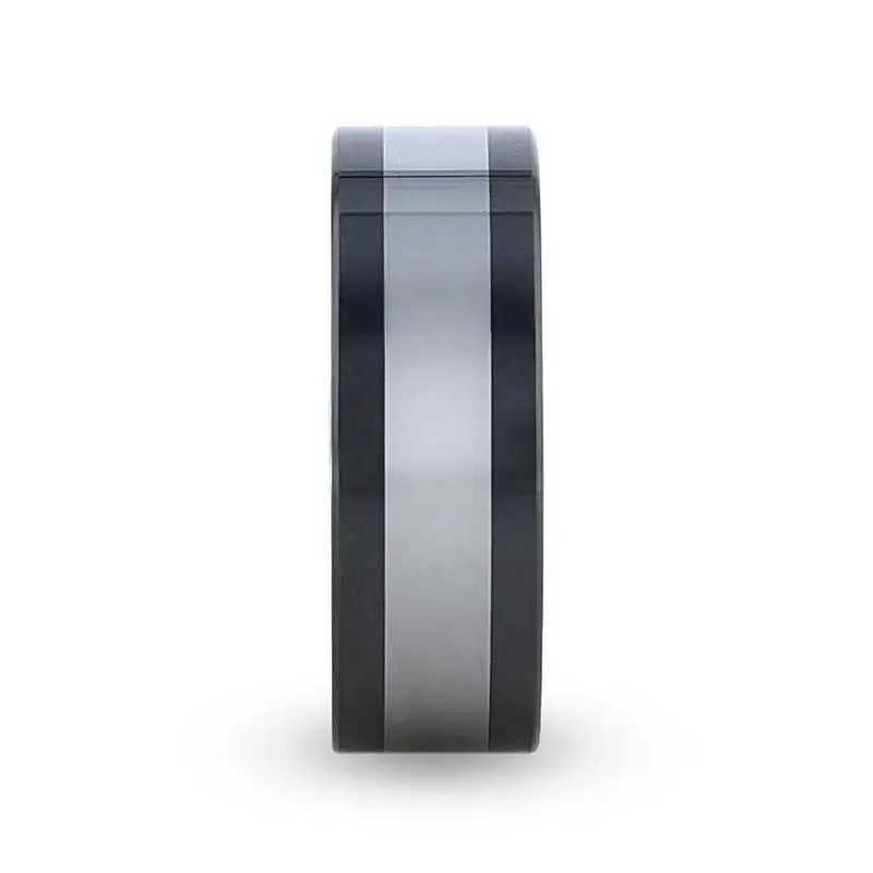 HUSKEY Ceramic Band with Tungsten Inlay and Flat Polished Edges - 8mm - Image 2