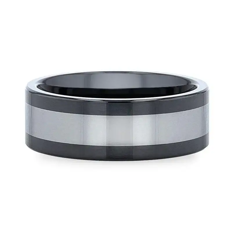 HUSKEY Ceramic Band with Tungsten Inlay and Flat Polished Edges - 8mm - Image 3