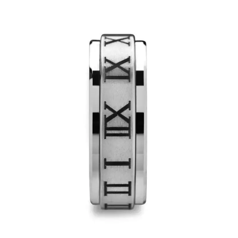IMPERIUS Raised Center Brush Finish Spinner Ring with Roman Numerals - 8mm - Image 2