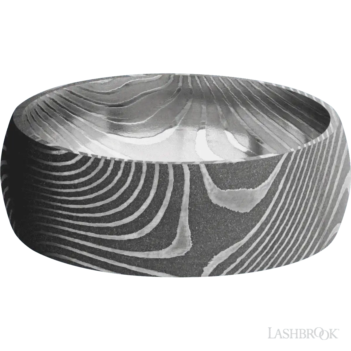 JIN Black Damascus Steel Pattern Polished Damascus Steel Ring by Lashbrook Designs - 8mm - Image 3