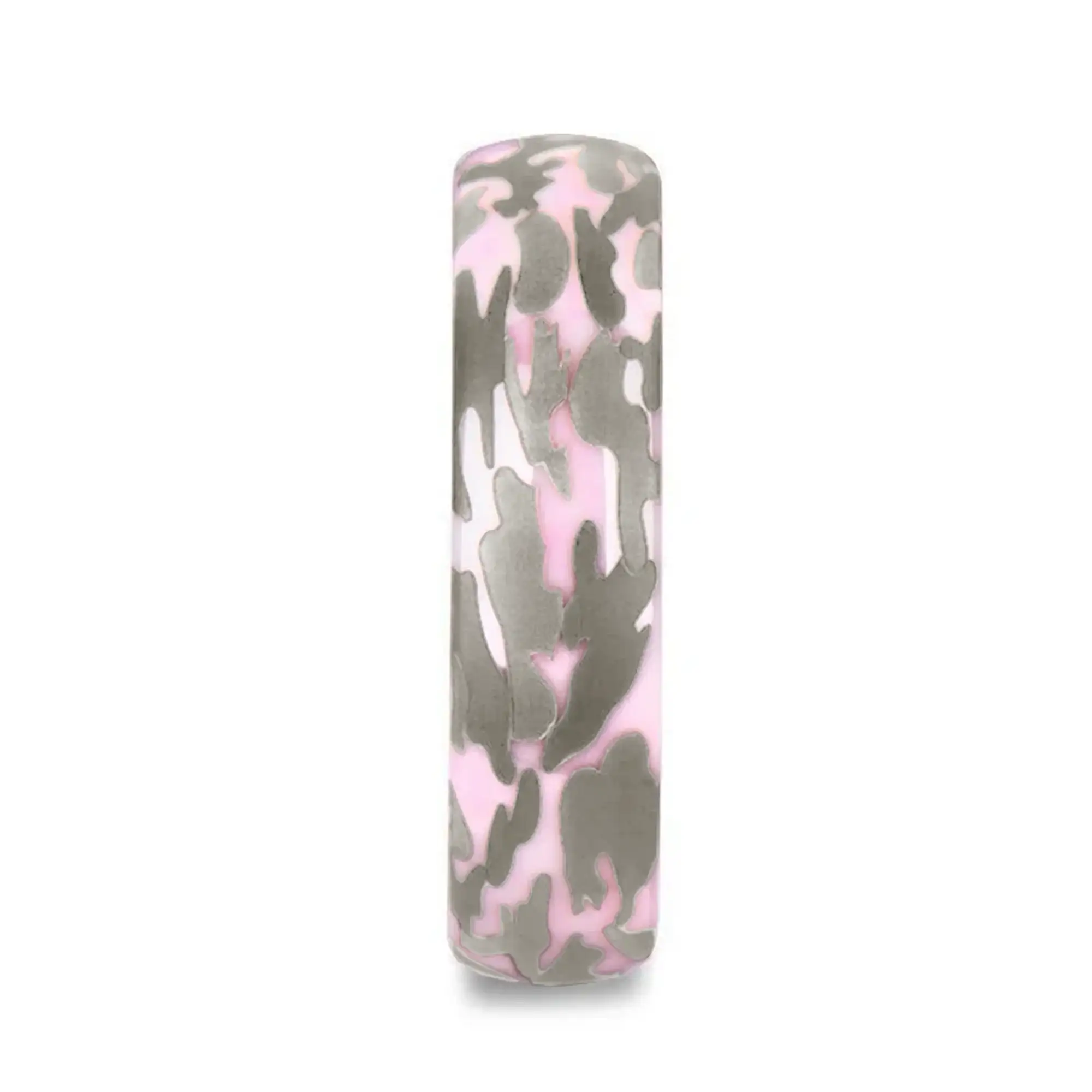 JOAN Domed Polished Pink Ceramic Ring with Laser Engraved Camo Pattern - 6mm - Image 2