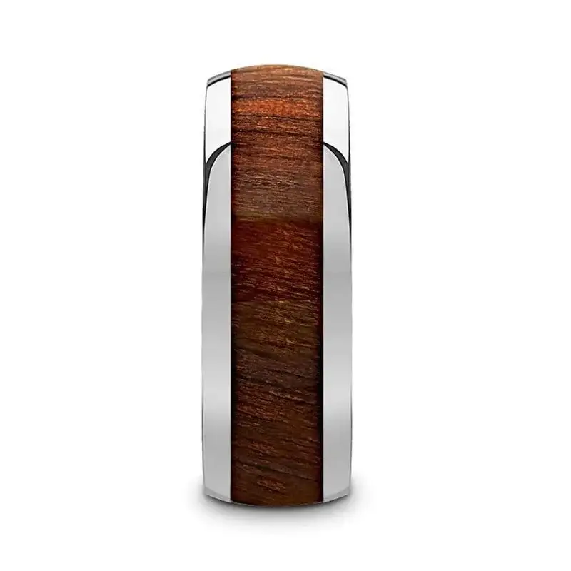 JUGLAN Tungsten Carbide Polished Finish Men’s Domed Wedding Ring with Exotic Black Walnut Wood Inlay - 8mm - Image 2