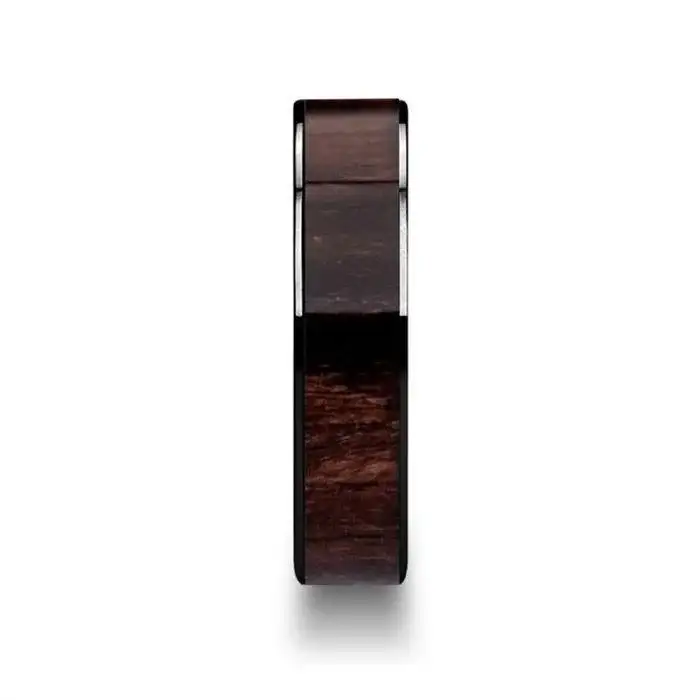 KENDO Black Ceramic Polished Finish Ring with Black Walnut Wood Inlay - 6mm - 10mm - Image 2