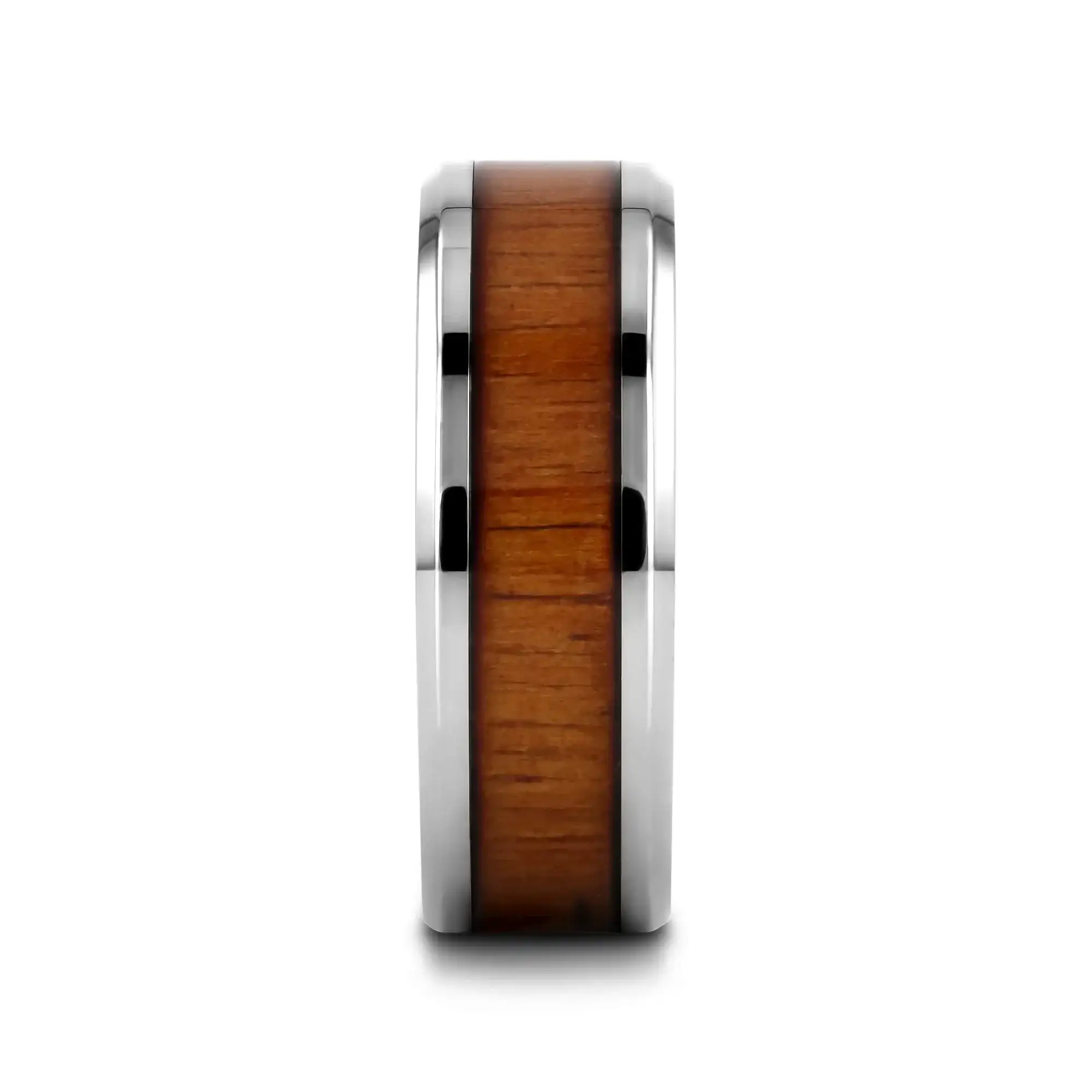 KOAN Titanium Polished Finish Koa Wood Inlaid Men’s Wedding Ring with Beveled Edges - 6mm & 8mm - Image 2