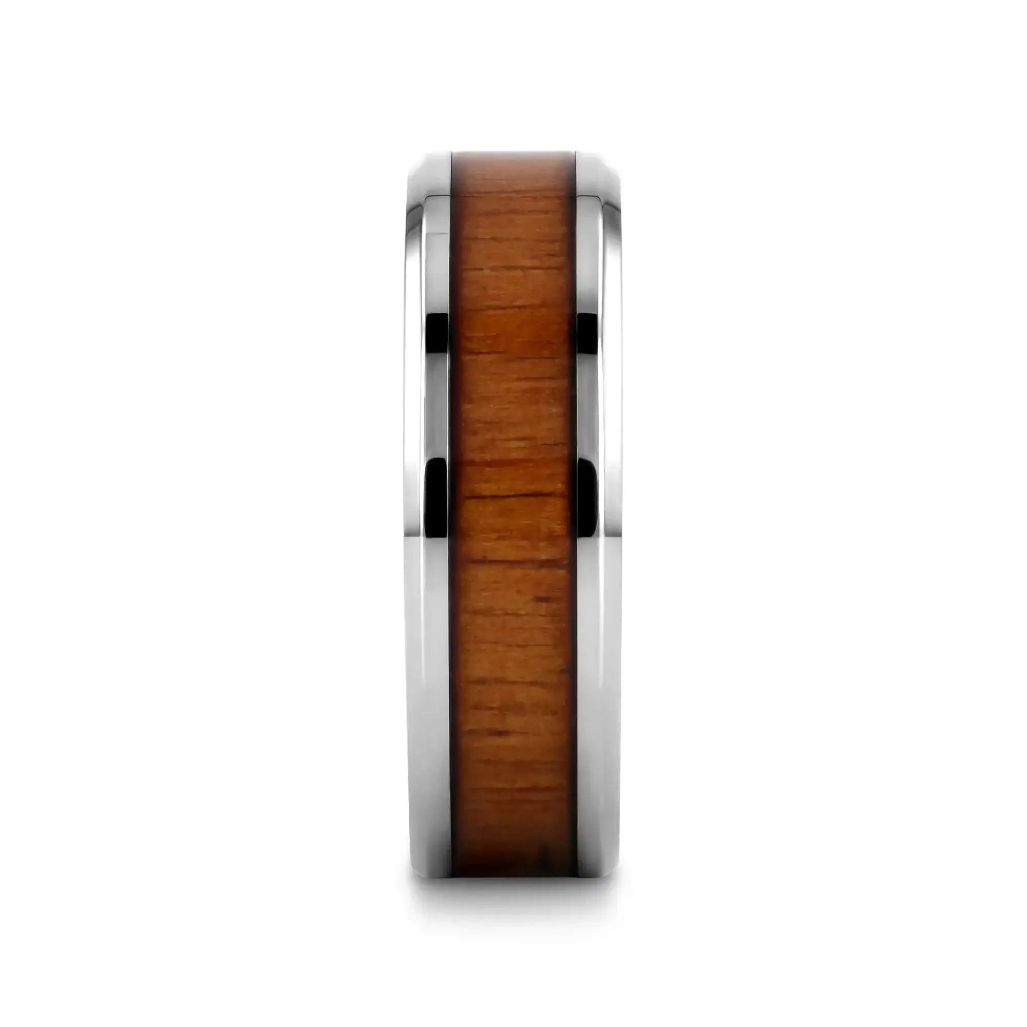 KOAN Titanium Polished Finish Koa Wood Inlaid Men’s Wedding Ring with Beveled Edges - 6mm & 8mm - Image 5