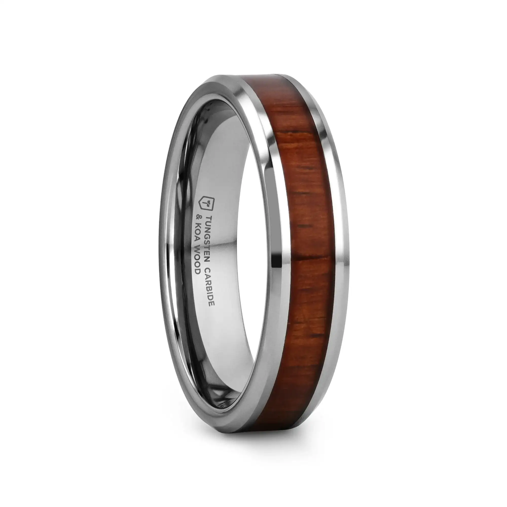 KONA Koa Wood Inlaid Tungsten Carbide Ring with Bevels - 4mm - 12mm - Image 10