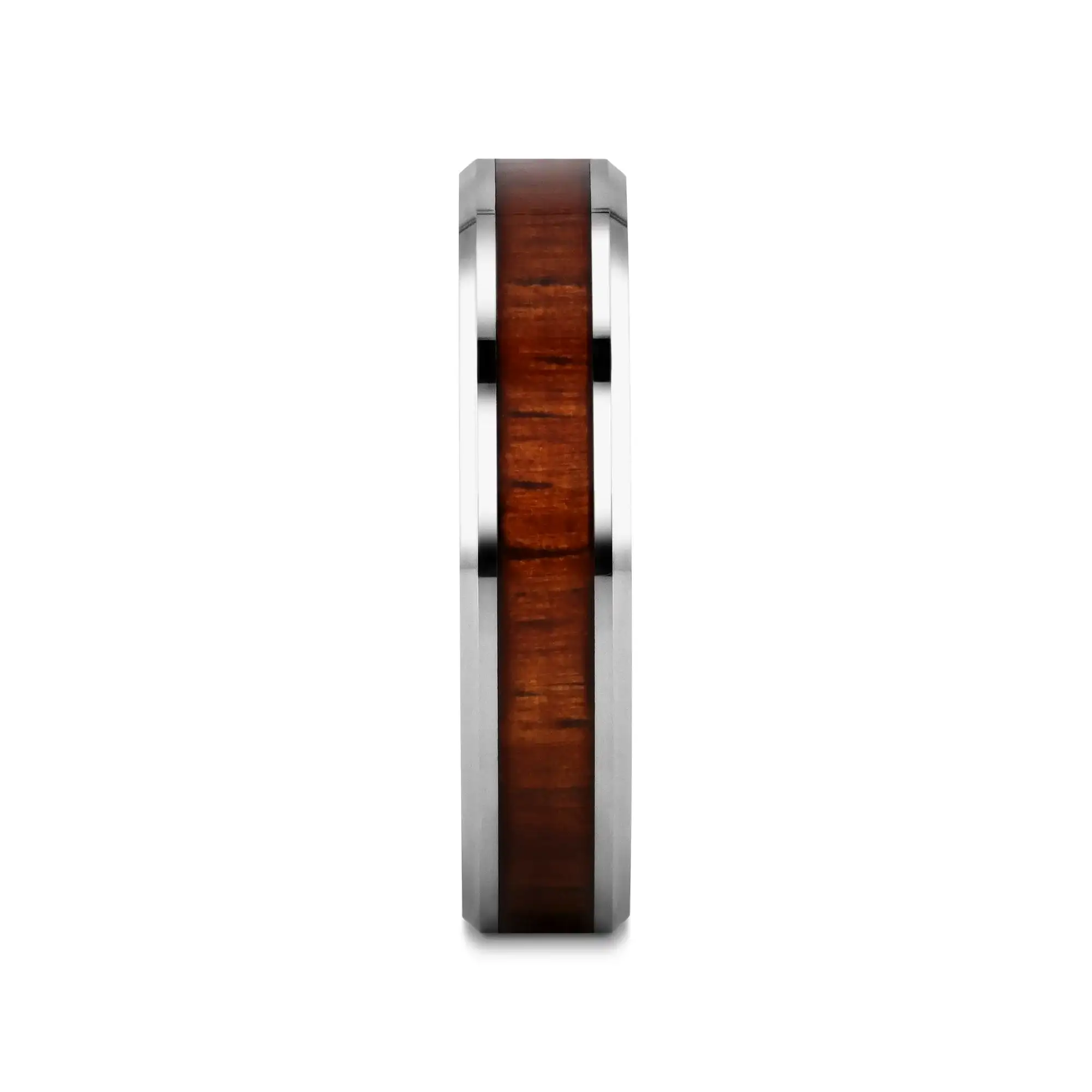 KONA Koa Wood Inlaid Tungsten Carbide Ring with Bevels - 4mm - 12mm - Image 11