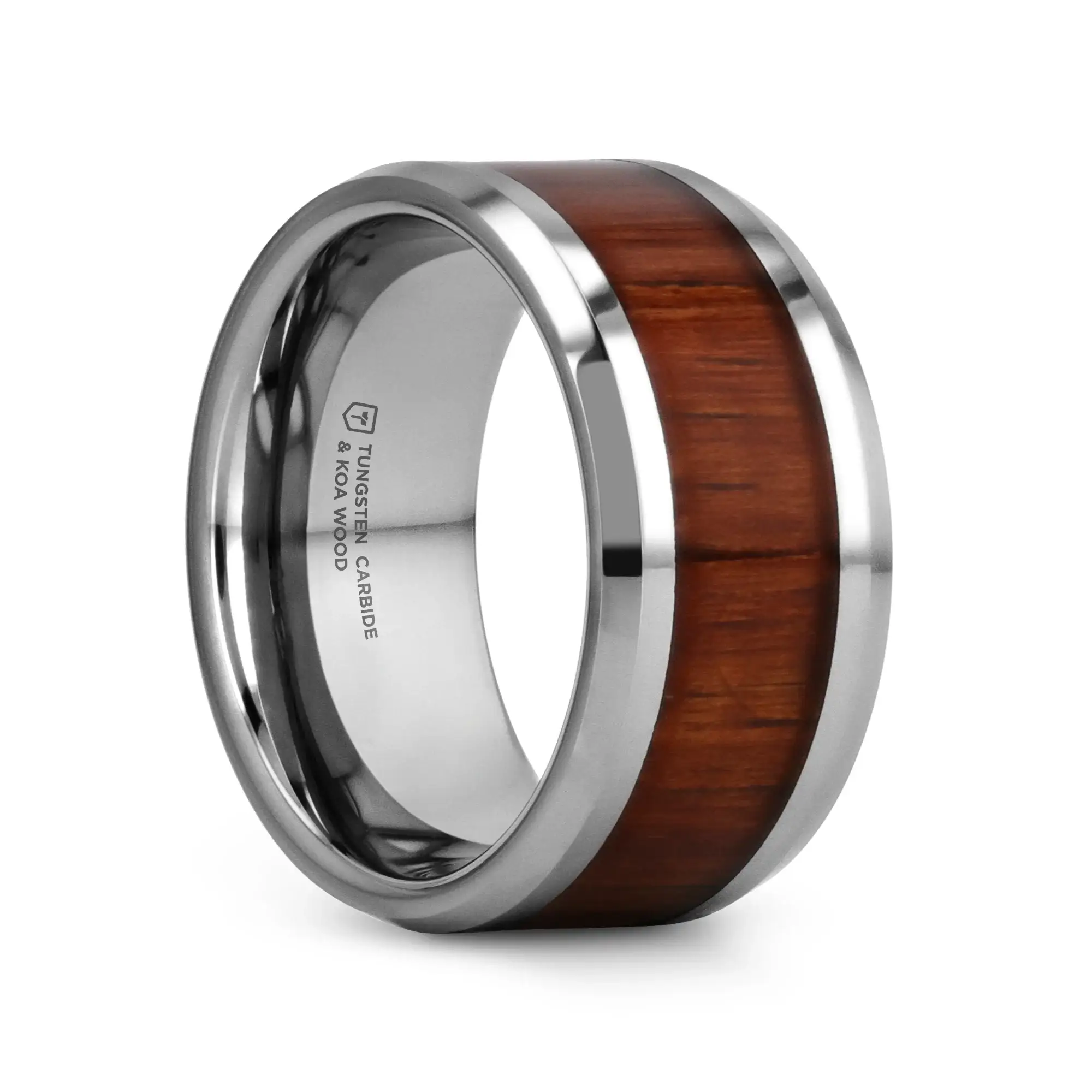 KONA Koa Wood Inlaid Tungsten Carbide Ring with Bevels - 4mm - 12mm - Image 13