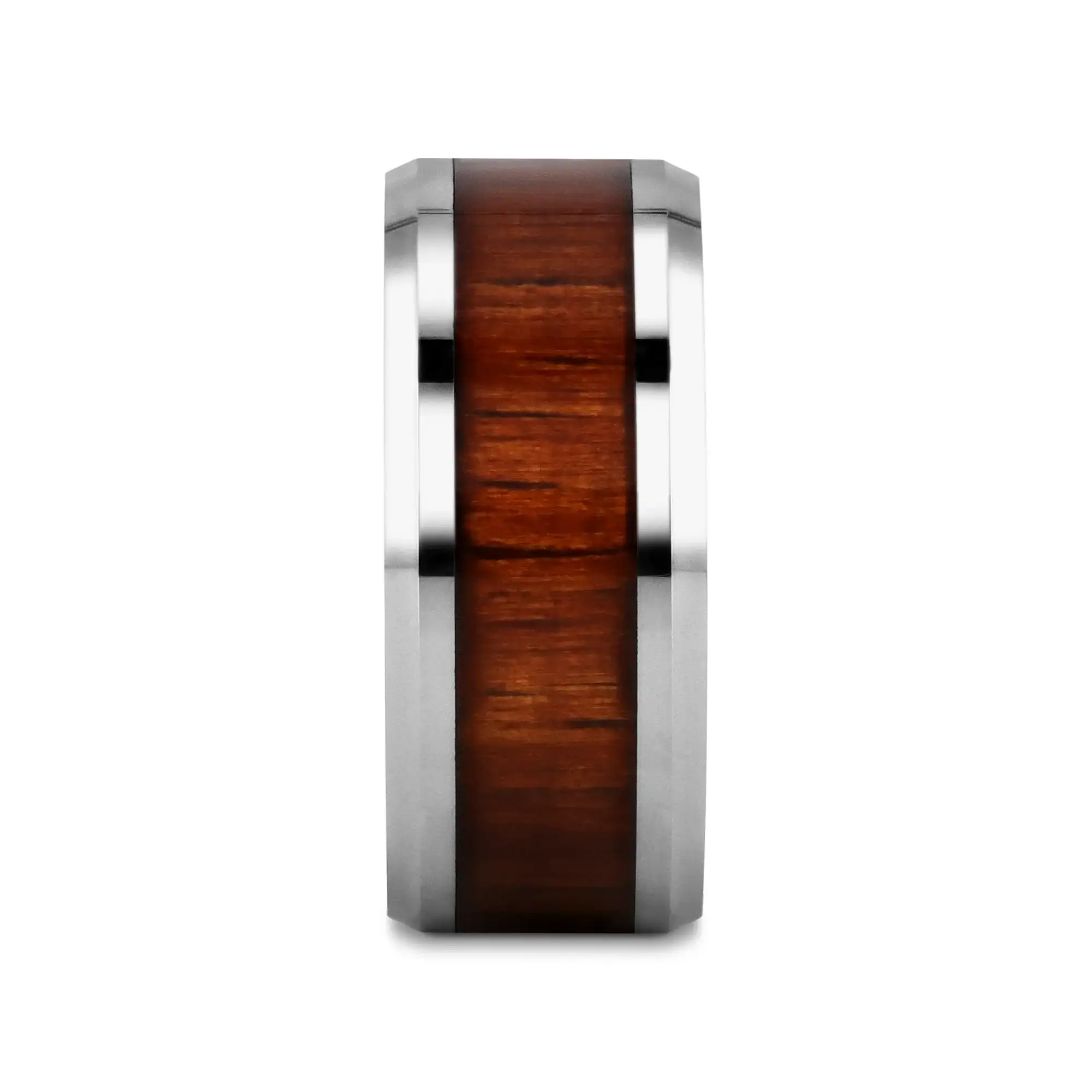 KONA Koa Wood Inlaid Tungsten Carbide Ring with Bevels - 4mm - 12mm - Image 14