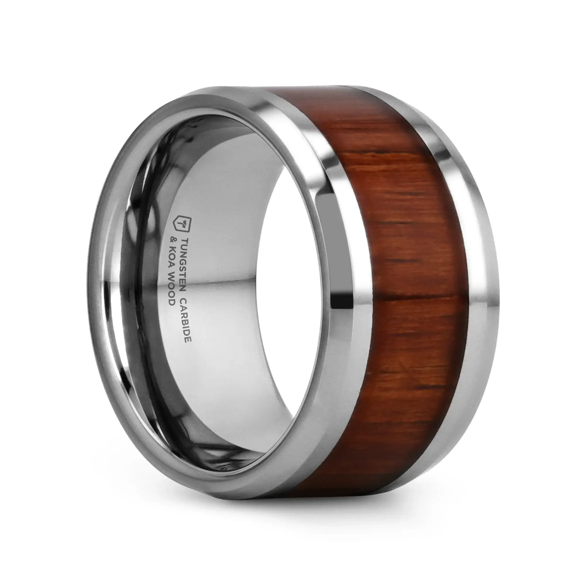 KONA Koa Wood Inlaid Tungsten Carbide Ring with Bevels - 4mm - 12mm - Image 16