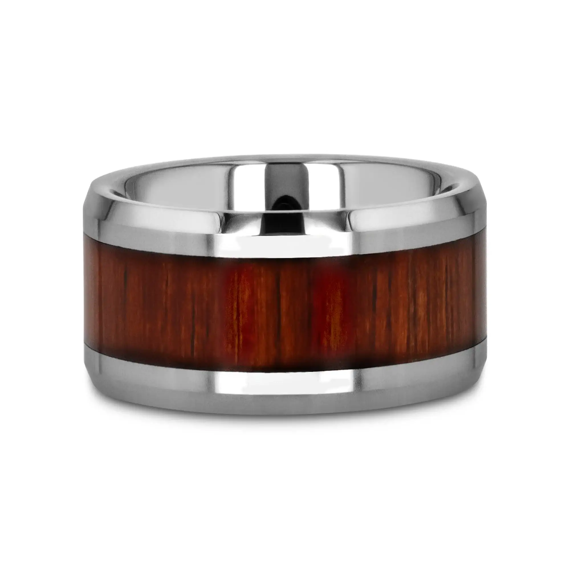 KONA Koa Wood Inlaid Tungsten Carbide Ring with Bevels - 4mm - 12mm - Image 18