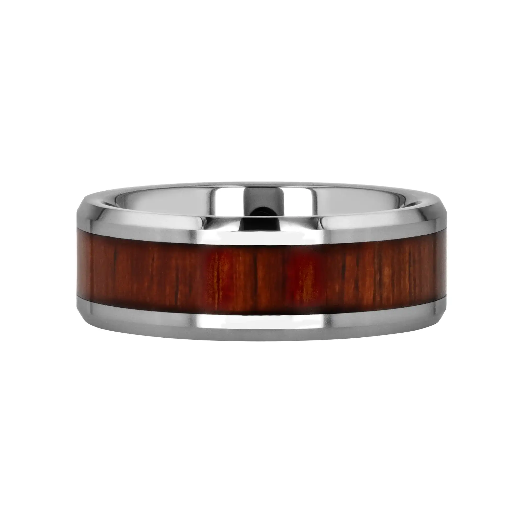 KONA Koa Wood Inlaid Tungsten Carbide Ring with Bevels - 4mm - 12mm - Image 3
