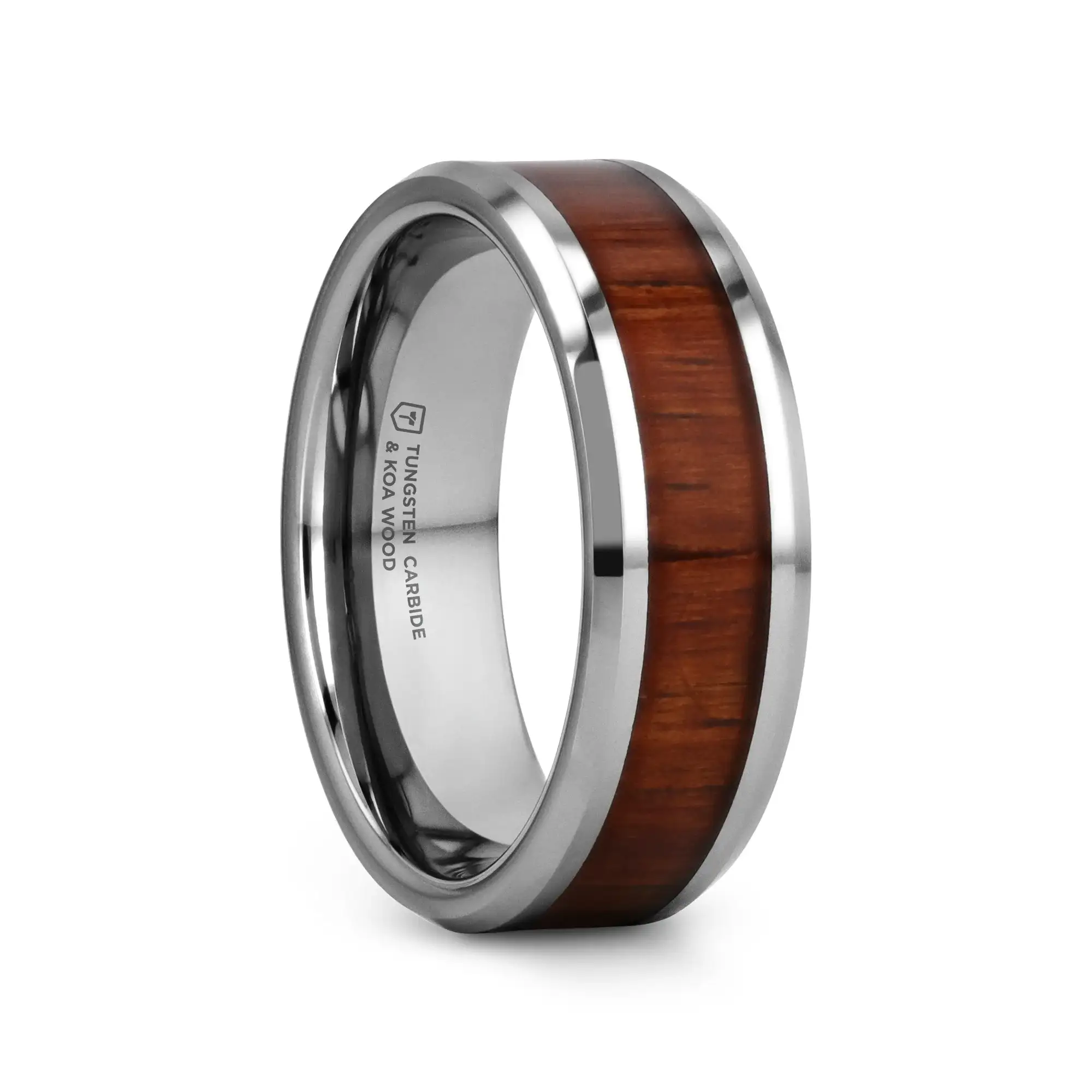 KONA Koa Wood Inlaid Tungsten Carbide Ring with Bevels - 4mm - 12mm - Image 4