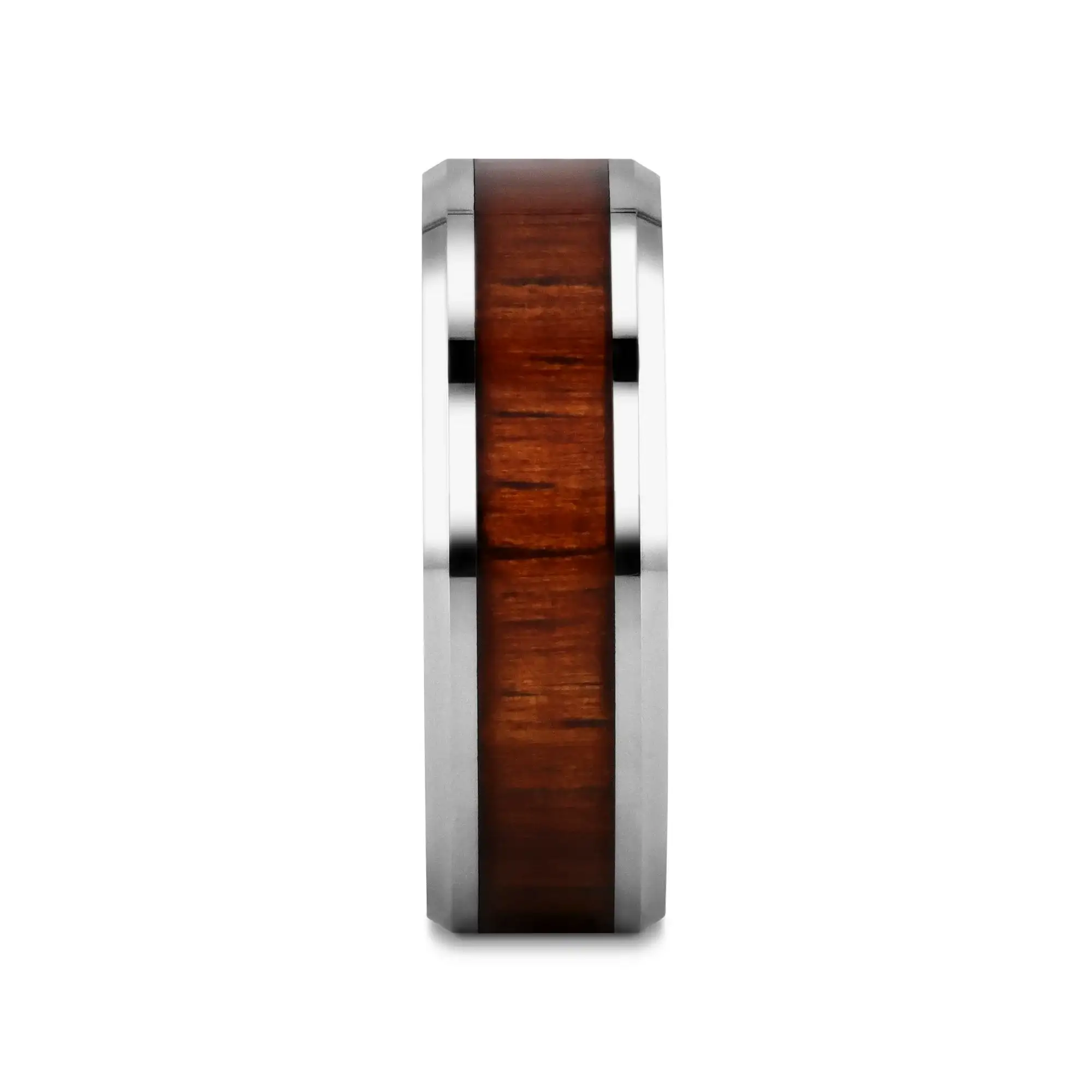 KONA Koa Wood Inlaid Tungsten Carbide Ring with Bevels - 4mm - 12mm - Image 5