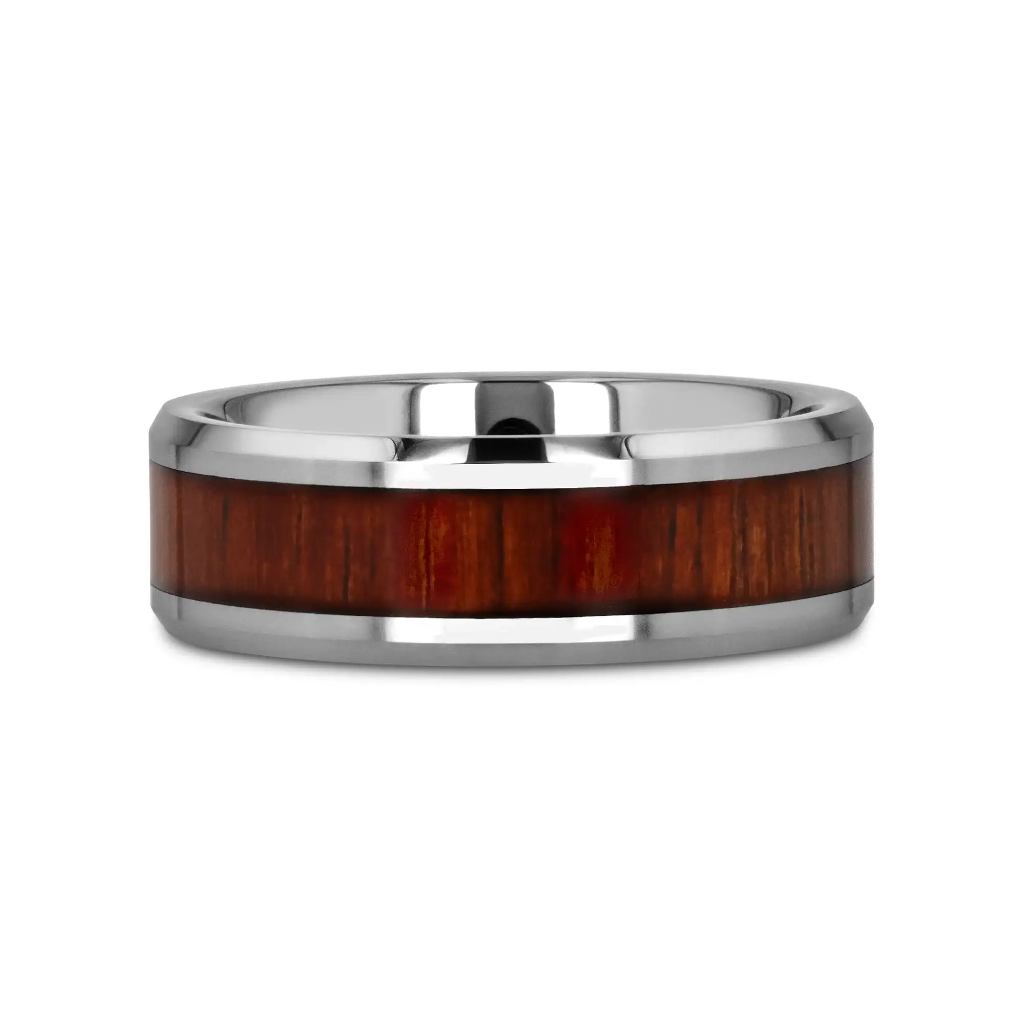 KONA Koa Wood Inlaid Tungsten Carbide Ring with Bevels - 4mm - 12mm - Image 6