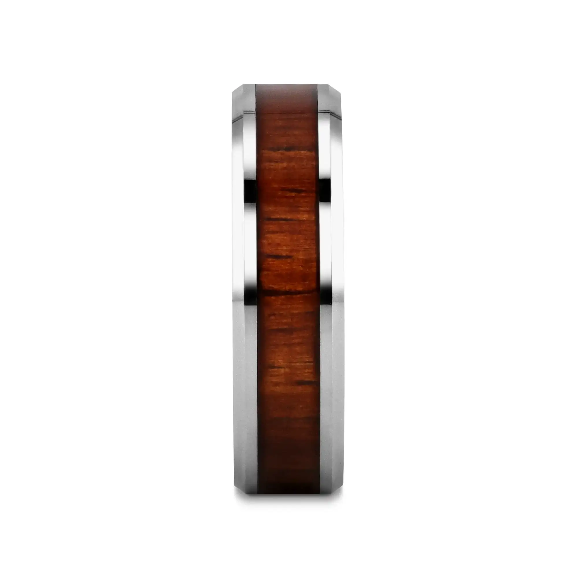 KONA Koa Wood Inlaid Tungsten Carbide Ring with Bevels - 4mm - 12mm - Image 8