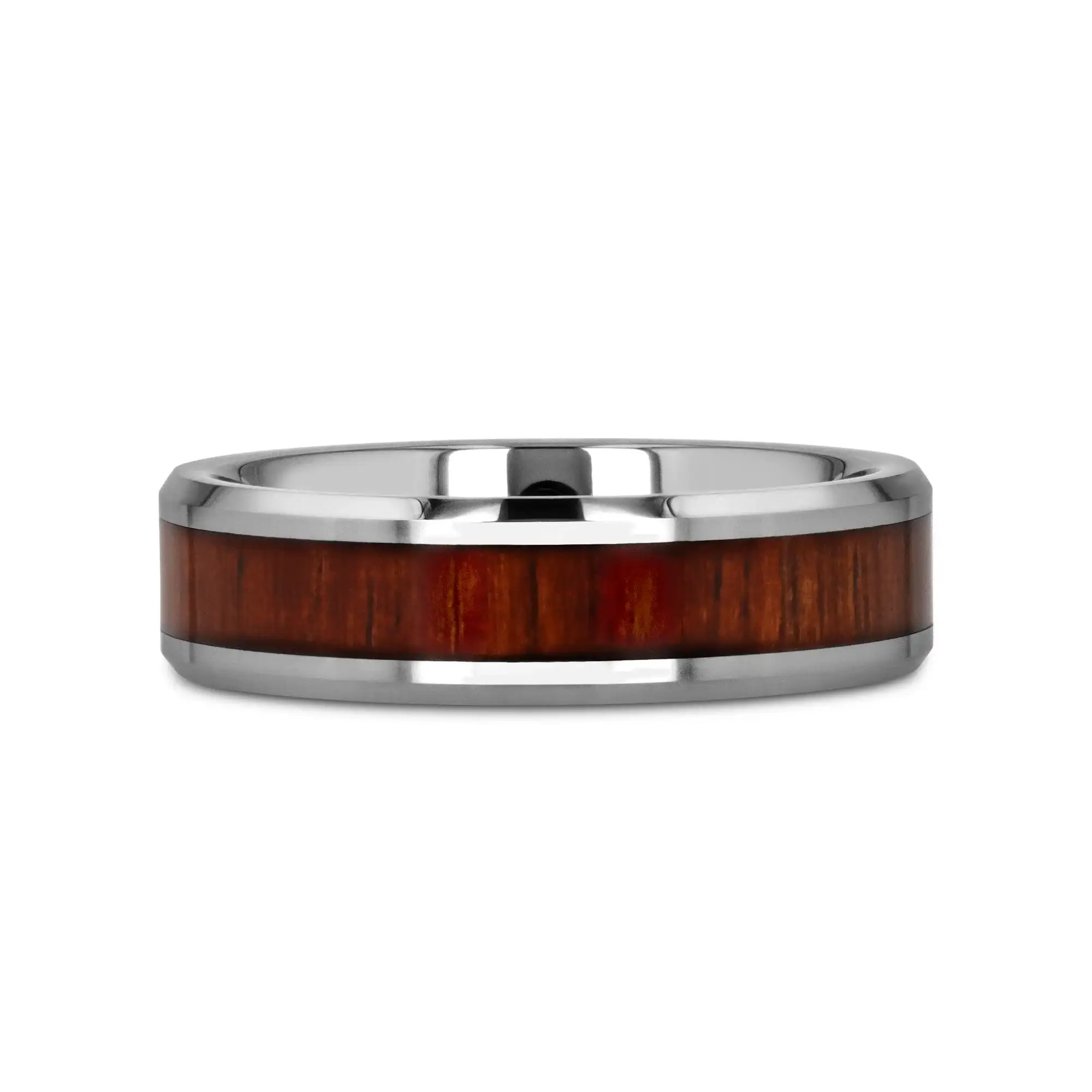 KONA Koa Wood Inlaid Tungsten Carbide Ring with Bevels - 4mm - 12mm - Image 9
