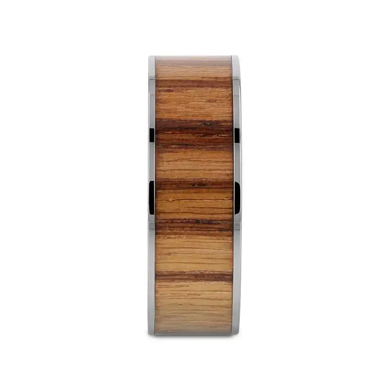 LAMAR Zebrawood Inlaid Flat Titanium Men's Wedding Band With Flat Polished Edges - 8mm - Image 2