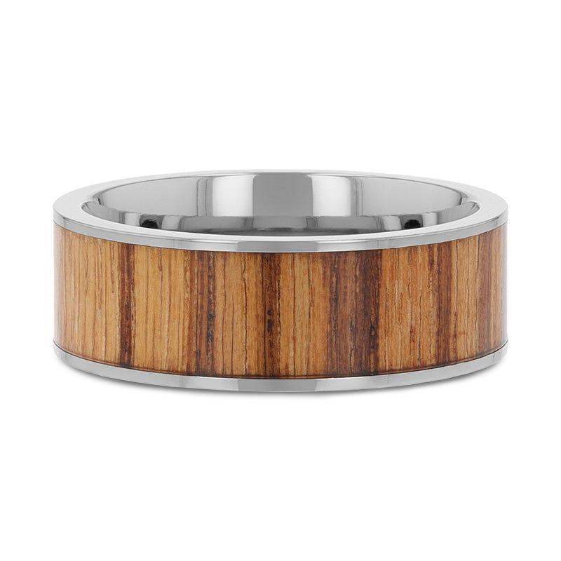 LAMAR Zebrawood Inlaid Flat Titanium Men's Wedding Band With Flat Polished Edges - 8mm - Image 3