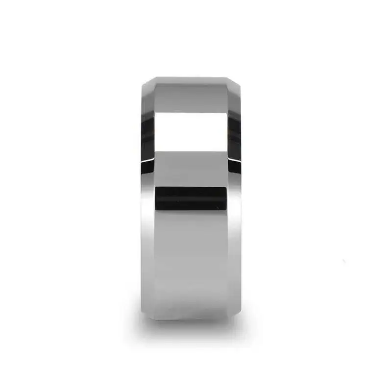 LAWTON White Tungsten Wedding Band with Beveled Edges — 10mm - Image 2