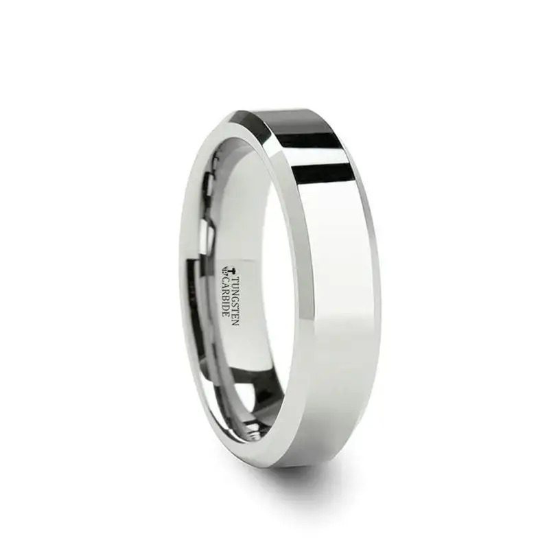 LINCOLN White Tungsten Wedding Band with Beveled Edges - 4mm - 12mm - Image 2