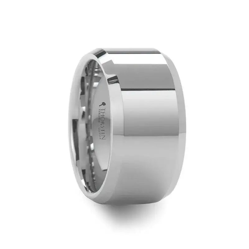 LINCOLN White Tungsten Wedding Band with Beveled Edges - 4mm - 12mm - Image 4