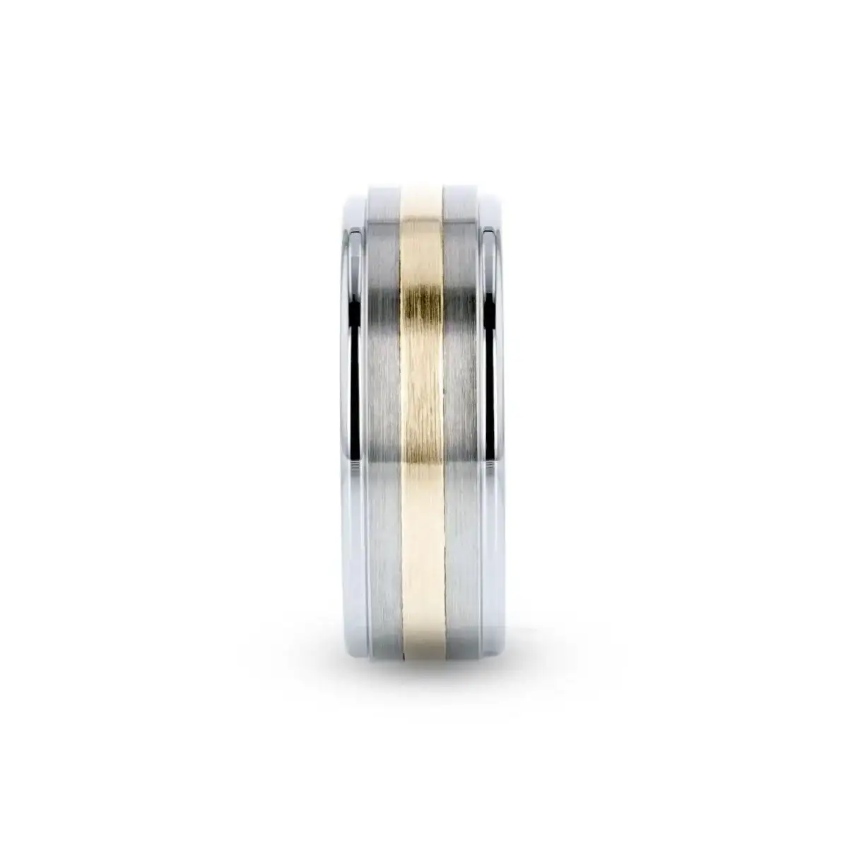 LONDON Gold Inlaid Raised Satin Finish Tungsten Ring - 8 mm - Image 2