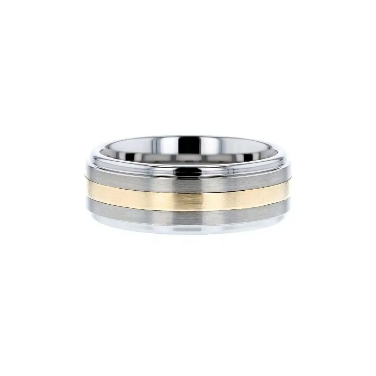 LONDON Gold Inlaid Raised Satin Finish Tungsten Ring - 8 mm - Image 3