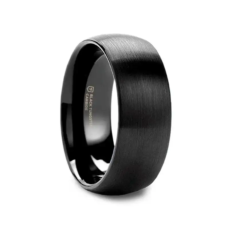 LOUISVILLE Domed Black Tungsten Ring with Brushed Finish - 10mm - Image 4